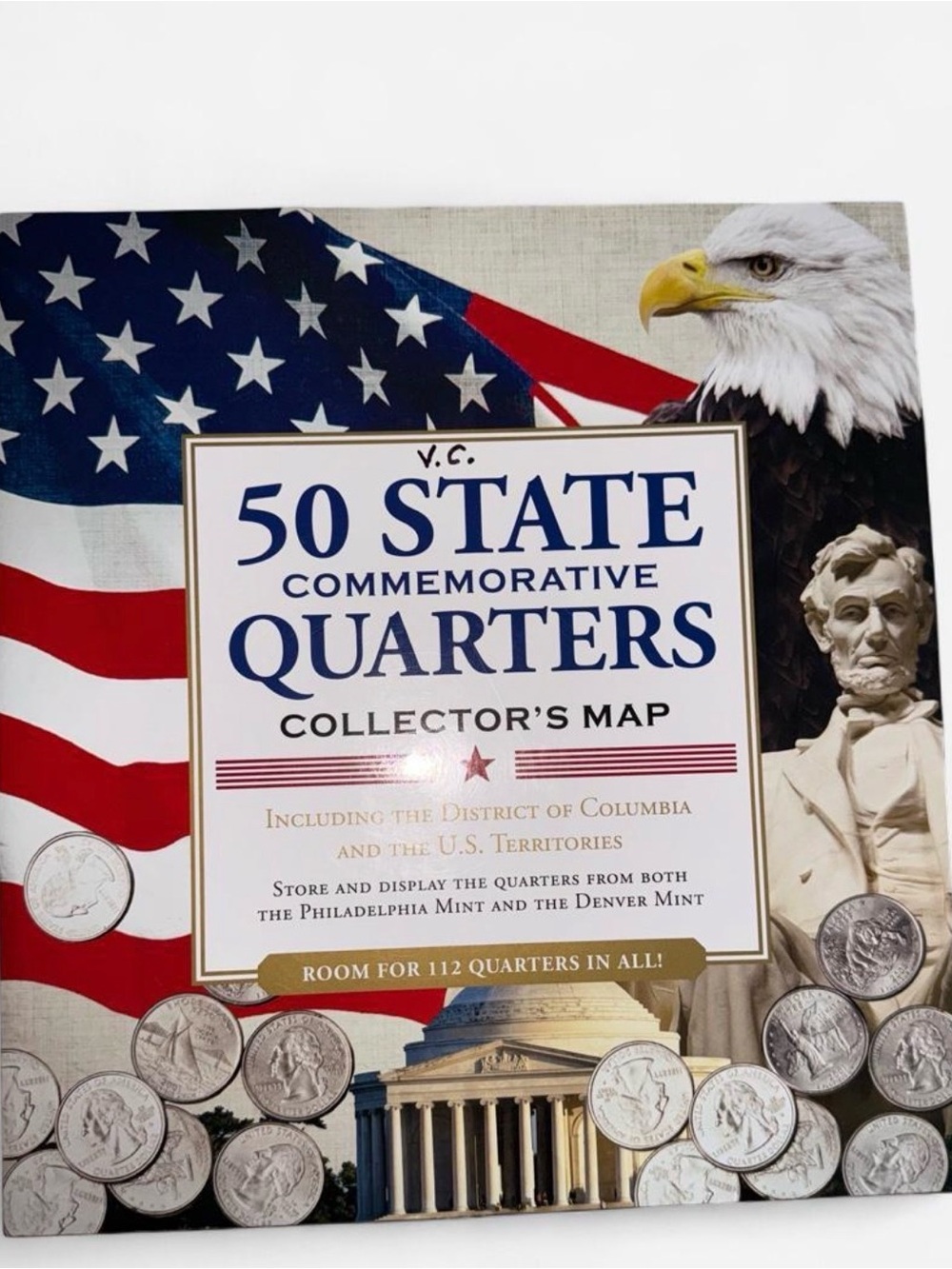 50 State Commemorative Quarters Collector's Map - Patriotic Blue/Red
